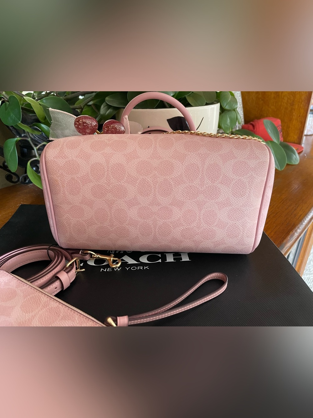 Coach Rowan Satchel in Powder Pink Signature Canvas with Matching Wristlet - Picture 7 of 11